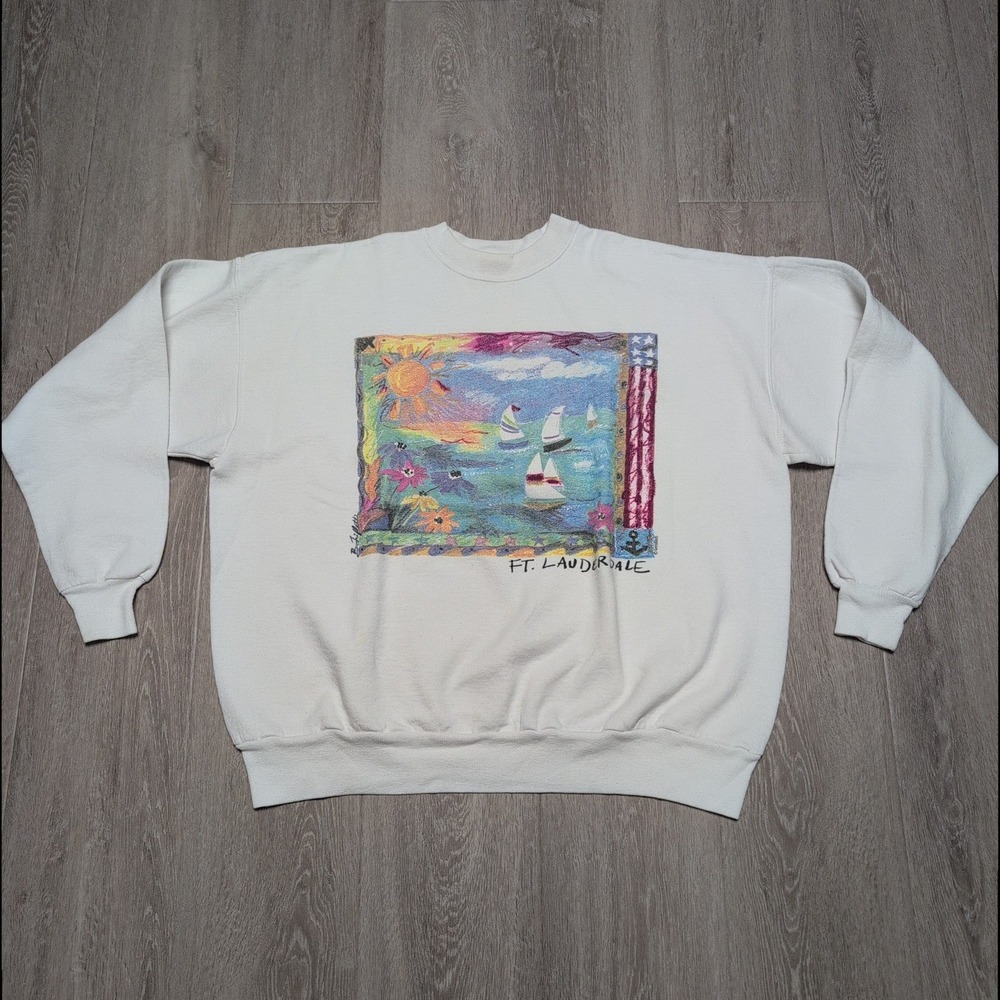 Vintage Hanes 90s Sweatshirt Ft Lauderdale Adult XL Nautical Sailboat Crewneck